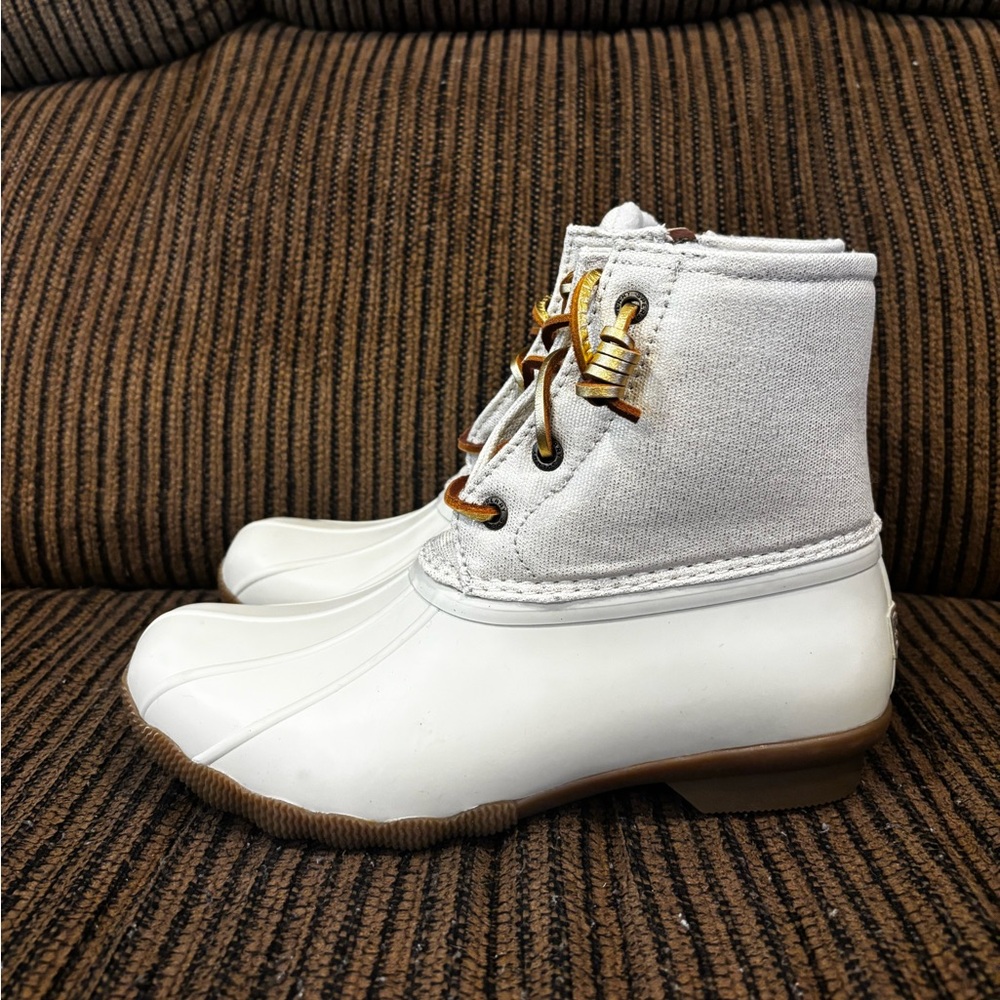 Sperry Off-White Duck Boots with Gold Accents